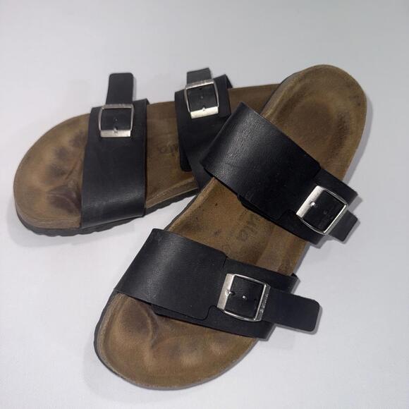 Birkenstock Betula Sydney Birko-Flor Double Buckle Black Leather Cork Sandals 38 - Picture 1 of 15